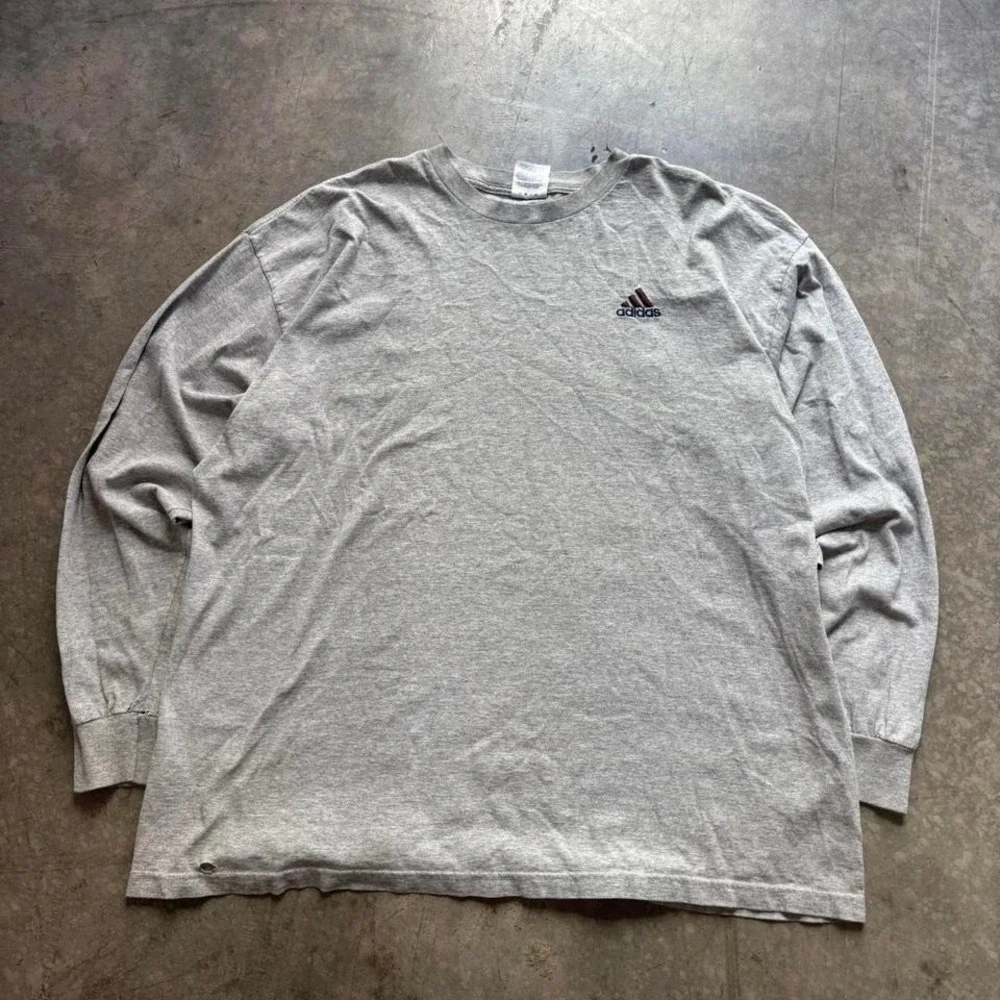 Adidas Long Sleeve Shirt‎ Vintage 90s Embroidered Logo Gray Mens 2XL